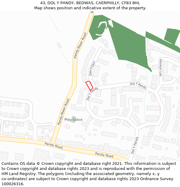 43, DOL Y PANDY, BEDWAS, CAERPHILLY, CF83 8HL: Location map and indicative extent of plot