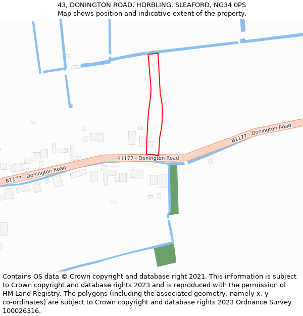 43, DONINGTON ROAD, HORBLING, SLEAFORD, NG34 0PS: Location map and indicative extent of plot