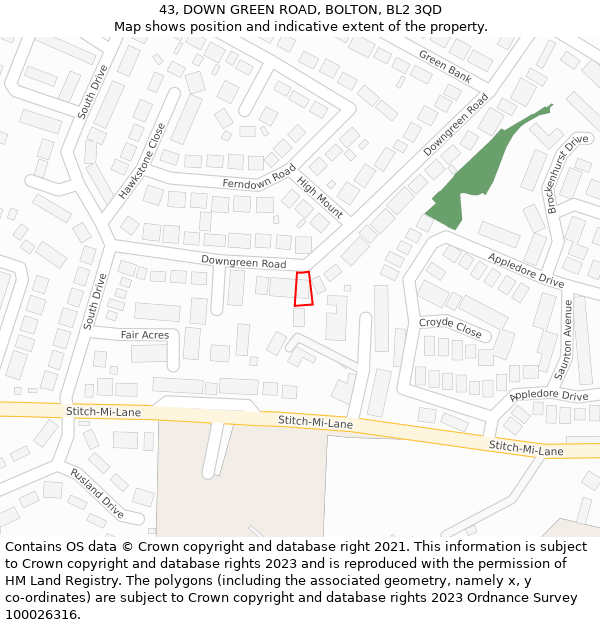 43, DOWN GREEN ROAD, BOLTON, BL2 3QD: Location map and indicative extent of plot