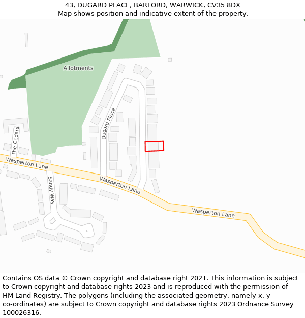 43, DUGARD PLACE, BARFORD, WARWICK, CV35 8DX: Location map and indicative extent of plot