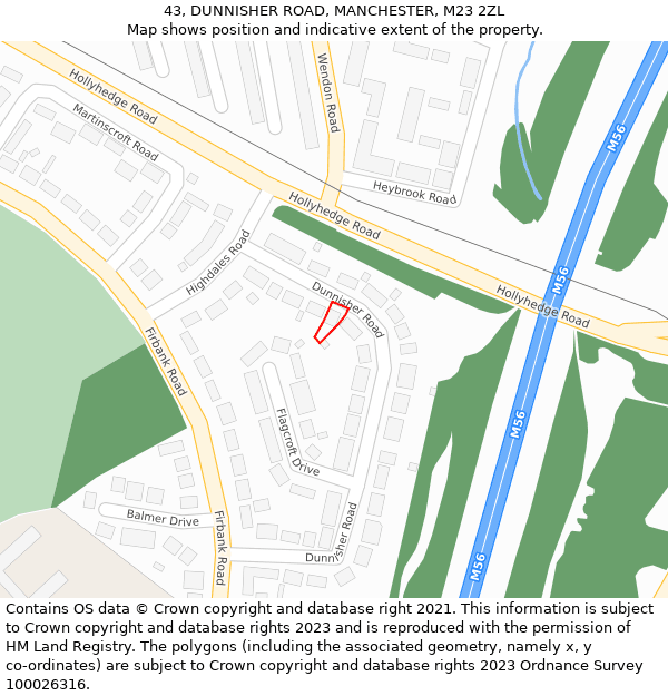 43, DUNNISHER ROAD, MANCHESTER, M23 2ZL: Location map and indicative extent of plot