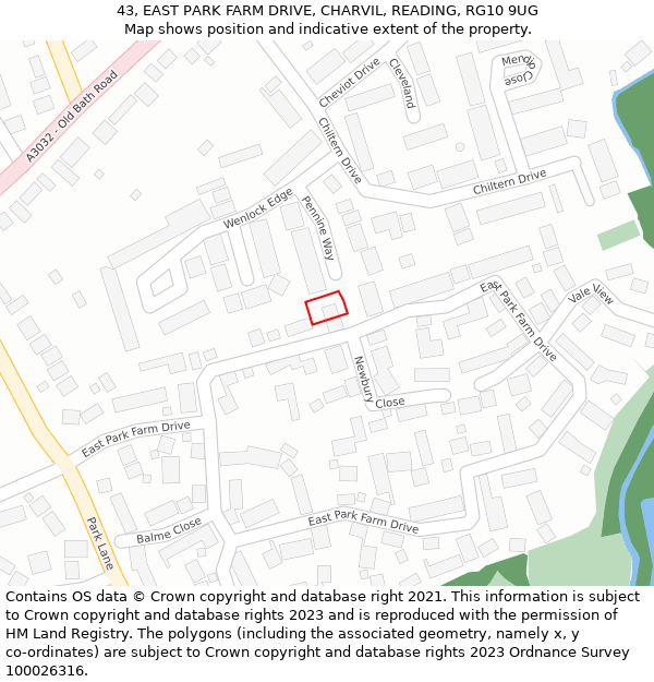 43, EAST PARK FARM DRIVE, CHARVIL, READING, RG10 9UG: Location map and indicative extent of plot