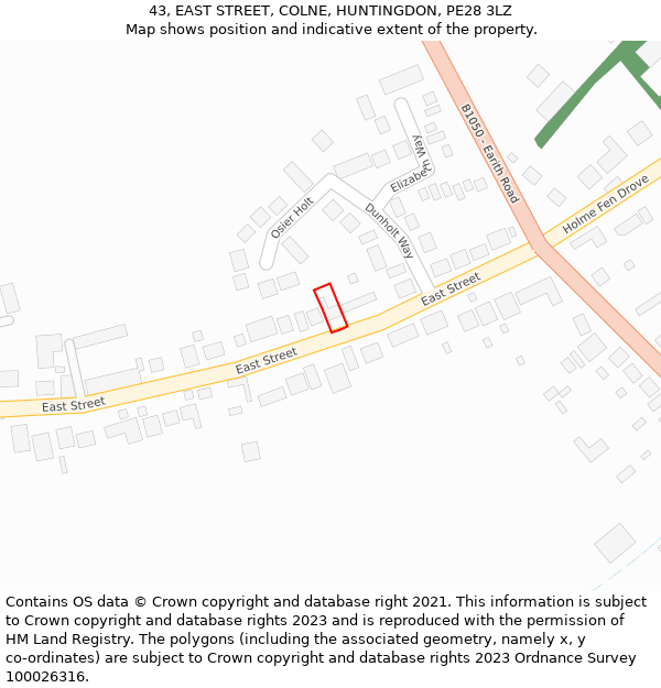 43, EAST STREET, COLNE, HUNTINGDON, PE28 3LZ: Location map and indicative extent of plot