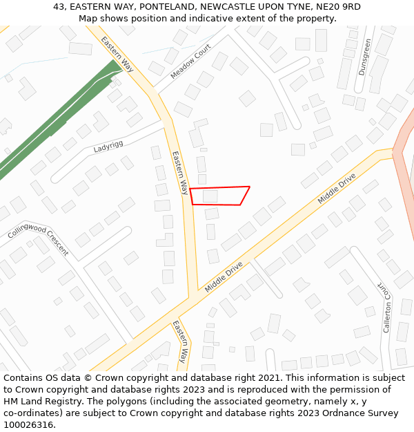 43, EASTERN WAY, PONTELAND, NEWCASTLE UPON TYNE, NE20 9RD: Location map and indicative extent of plot