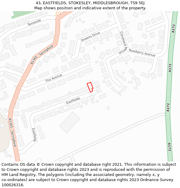 43, EASTFIELDS, STOKESLEY, MIDDLESBROUGH, TS9 5EJ: Location map and indicative extent of plot
