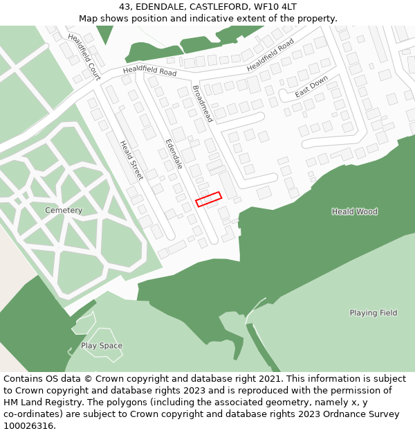 43, EDENDALE, CASTLEFORD, WF10 4LT: Location map and indicative extent of plot