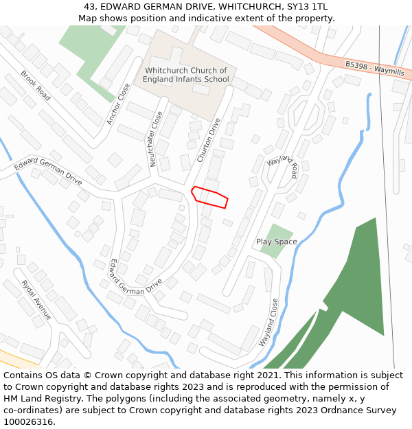 43, EDWARD GERMAN DRIVE, WHITCHURCH, SY13 1TL: Location map and indicative extent of plot