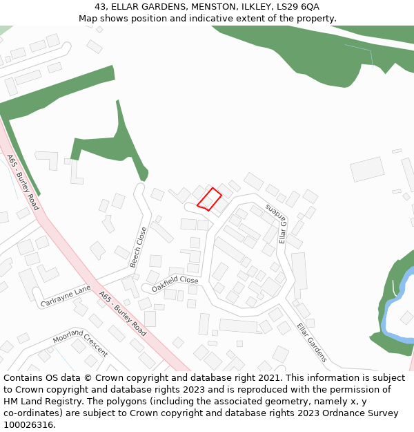 43, ELLAR GARDENS, MENSTON, ILKLEY, LS29 6QA: Location map and indicative extent of plot