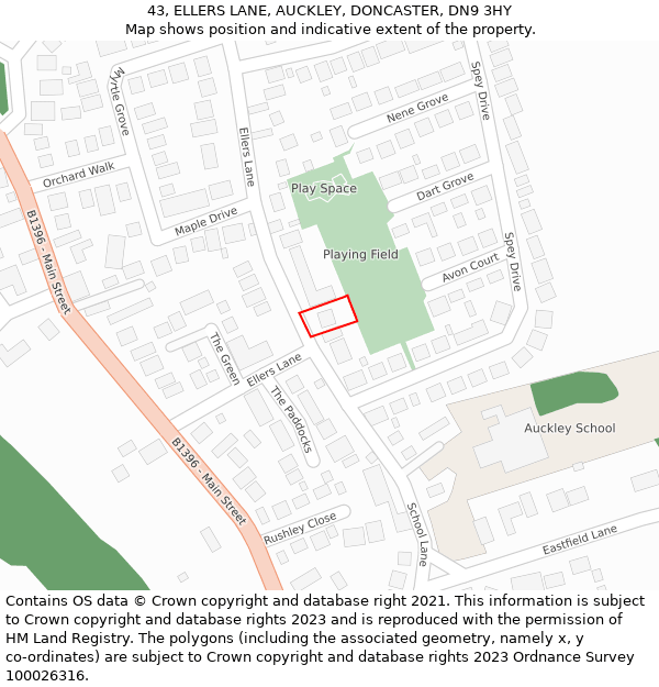 43, ELLERS LANE, AUCKLEY, DONCASTER, DN9 3HY: Location map and indicative extent of plot