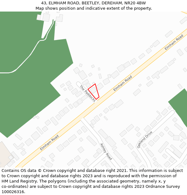 43, ELMHAM ROAD, BEETLEY, DEREHAM, NR20 4BW: Location map and indicative extent of plot