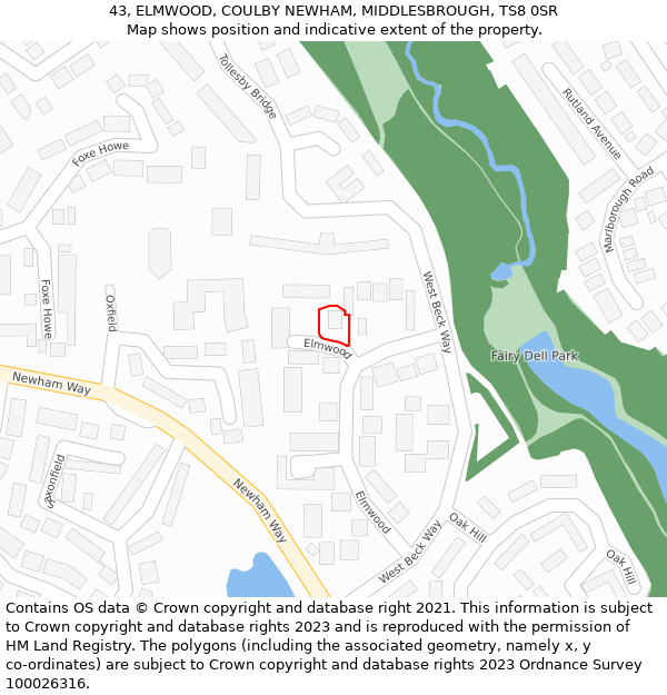 43, ELMWOOD, COULBY NEWHAM, MIDDLESBROUGH, TS8 0SR: Location map and indicative extent of plot