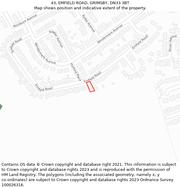 43, EMFIELD ROAD, GRIMSBY, DN33 3BT: Location map and indicative extent of plot