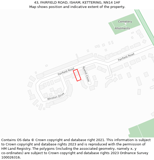 43, FAIRFIELD ROAD, ISHAM, KETTERING, NN14 1HF: Location map and indicative extent of plot