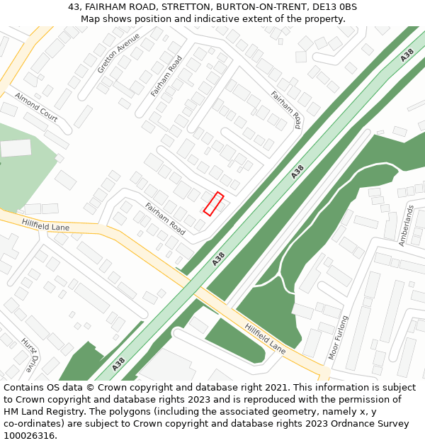 43, FAIRHAM ROAD, STRETTON, BURTON-ON-TRENT, DE13 0BS: Location map and indicative extent of plot