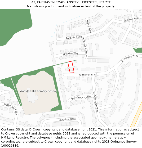 43, FAIRHAVEN ROAD, ANSTEY, LEICESTER, LE7 7TF: Location map and indicative extent of plot