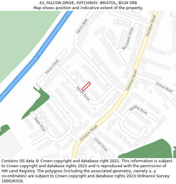 43, FALCON DRIVE, PATCHWAY, BRISTOL, BS34 5RB: Location map and indicative extent of plot