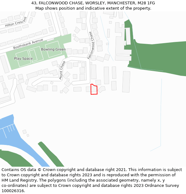 43, FALCONWOOD CHASE, WORSLEY, MANCHESTER, M28 1FG: Location map and indicative extent of plot