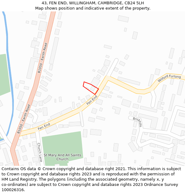 43, FEN END, WILLINGHAM, CAMBRIDGE, CB24 5LH: Location map and indicative extent of plot