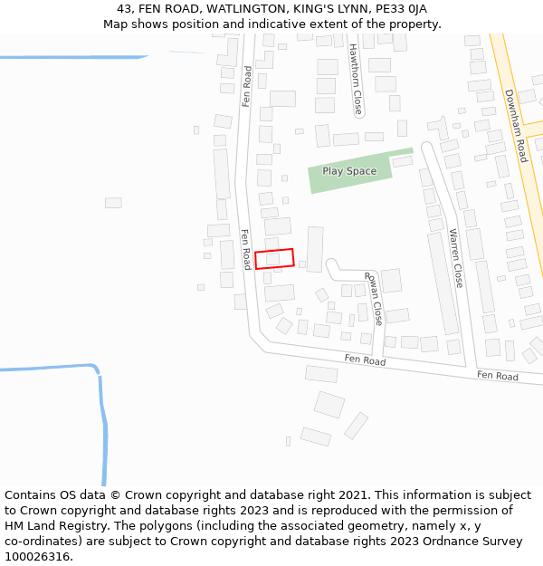 43, FEN ROAD, WATLINGTON, KING'S LYNN, PE33 0JA: Location map and indicative extent of plot