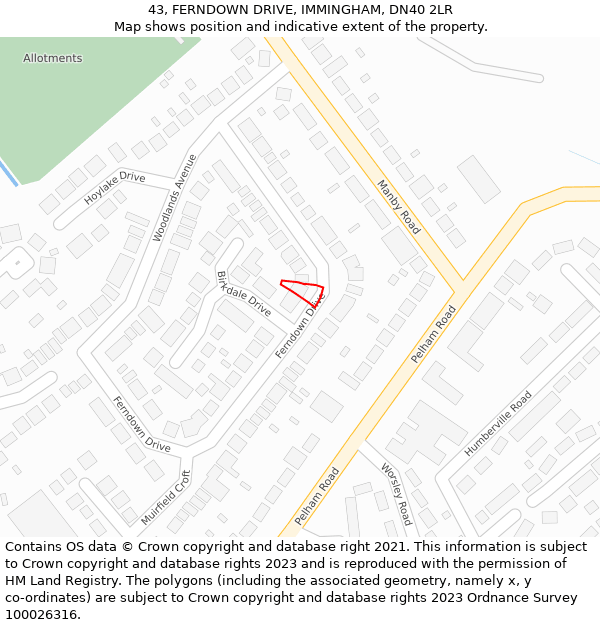 43, FERNDOWN DRIVE, IMMINGHAM, DN40 2LR: Location map and indicative extent of plot