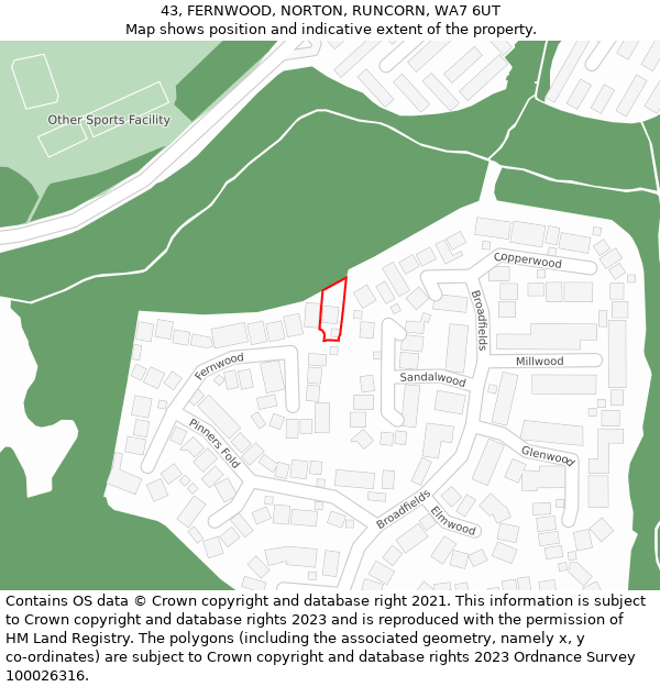 43, FERNWOOD, NORTON, RUNCORN, WA7 6UT: Location map and indicative extent of plot