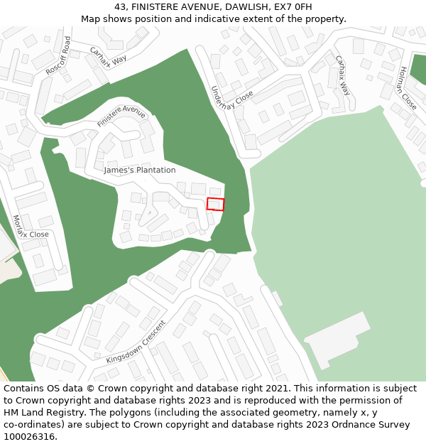 43, FINISTERE AVENUE, DAWLISH, EX7 0FH: Location map and indicative extent of plot