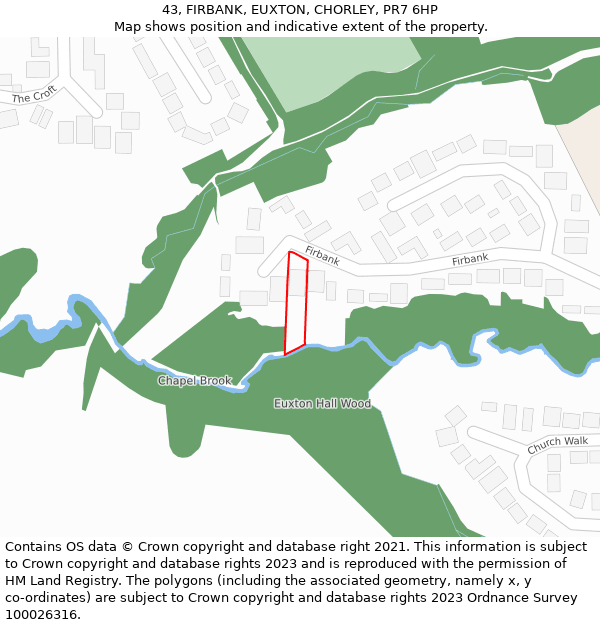 43, FIRBANK, EUXTON, CHORLEY, PR7 6HP: Location map and indicative extent of plot