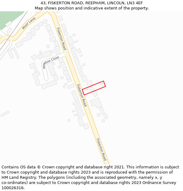 43, FISKERTON ROAD, REEPHAM, LINCOLN, LN3 4EF: Location map and indicative extent of plot