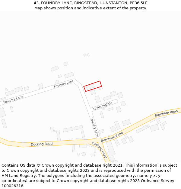 43, FOUNDRY LANE, RINGSTEAD, HUNSTANTON, PE36 5LE: Location map and indicative extent of plot