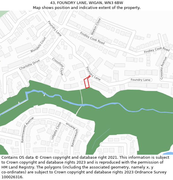 43, FOUNDRY LANE, WIGAN, WN3 6BW: Location map and indicative extent of plot