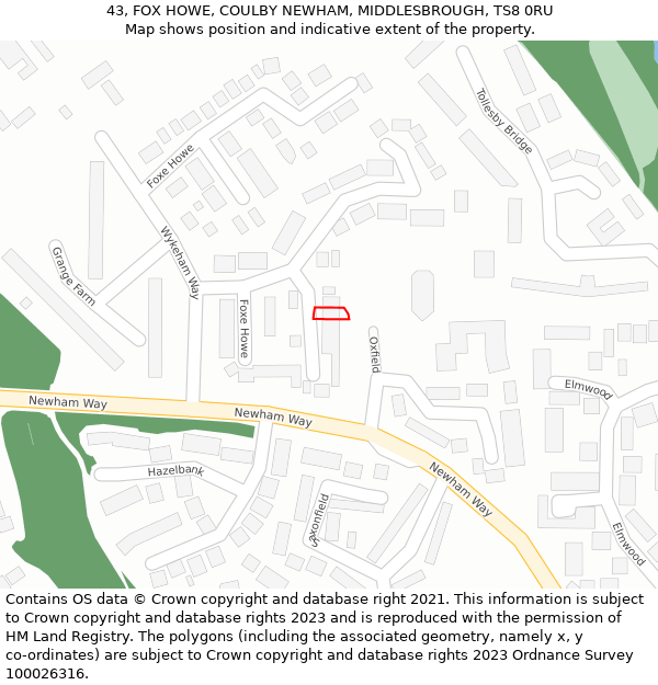 43, FOX HOWE, COULBY NEWHAM, MIDDLESBROUGH, TS8 0RU: Location map and indicative extent of plot