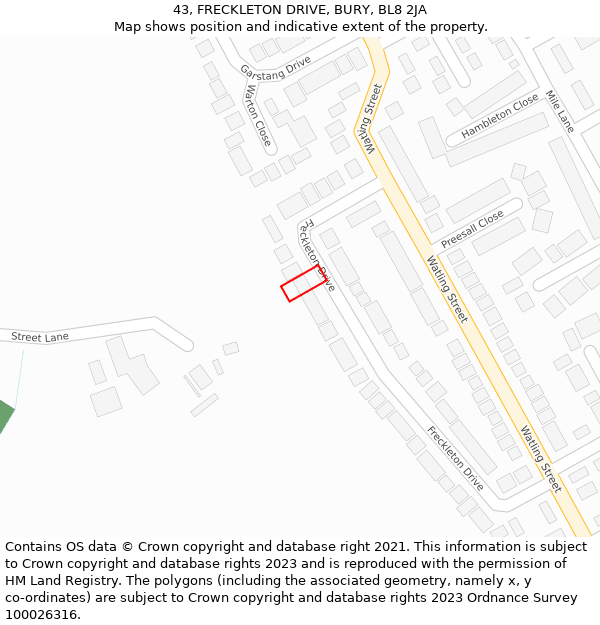 43, FRECKLETON DRIVE, BURY, BL8 2JA: Location map and indicative extent of plot