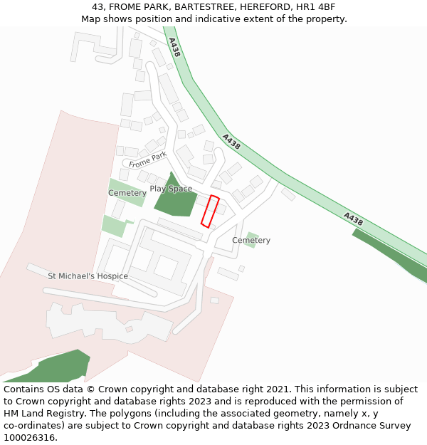 43, FROME PARK, BARTESTREE, HEREFORD, HR1 4BF: Location map and indicative extent of plot