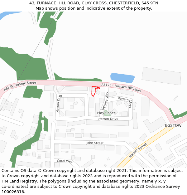 43, FURNACE HILL ROAD, CLAY CROSS, CHESTERFIELD, S45 9TN: Location map and indicative extent of plot