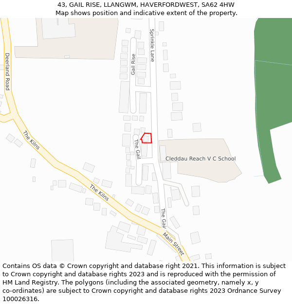 43, GAIL RISE, LLANGWM, HAVERFORDWEST, SA62 4HW: Location map and indicative extent of plot