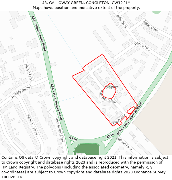 43, GALLOWAY GREEN, CONGLETON, CW12 1LY: Location map and indicative extent of plot