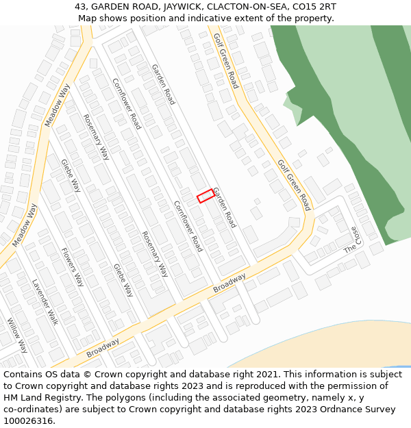 43, GARDEN ROAD, JAYWICK, CLACTON-ON-SEA, CO15 2RT: Location map and indicative extent of plot