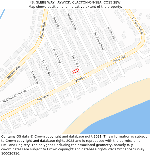43, GLEBE WAY, JAYWICK, CLACTON-ON-SEA, CO15 2EW: Location map and indicative extent of plot