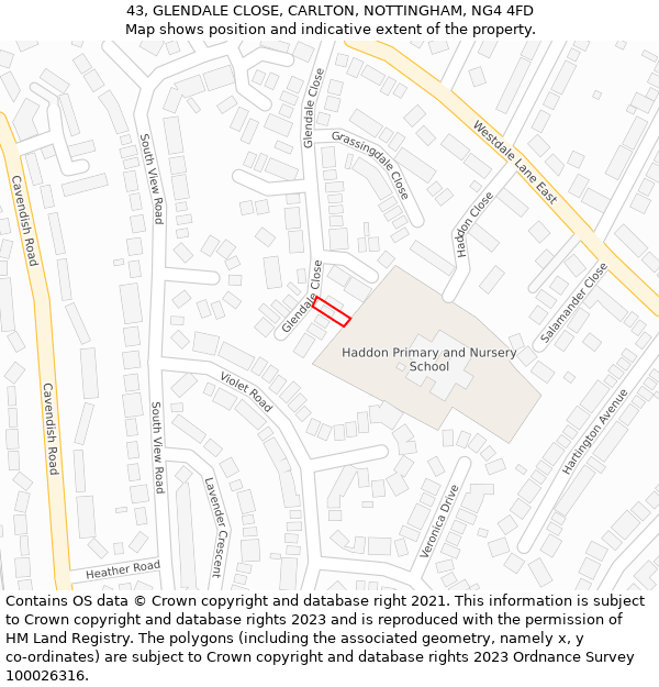 43, GLENDALE CLOSE, CARLTON, NOTTINGHAM, NG4 4FD: Location map and indicative extent of plot