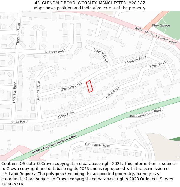43, GLENDALE ROAD, WORSLEY, MANCHESTER, M28 1AZ: Location map and indicative extent of plot