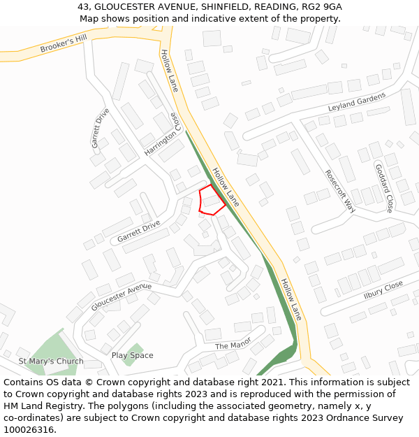 43, GLOUCESTER AVENUE, SHINFIELD, READING, RG2 9GA: Location map and indicative extent of plot