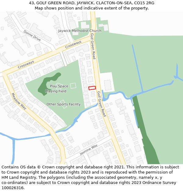 43, GOLF GREEN ROAD, JAYWICK, CLACTON-ON-SEA, CO15 2RG: Location map and indicative extent of plot