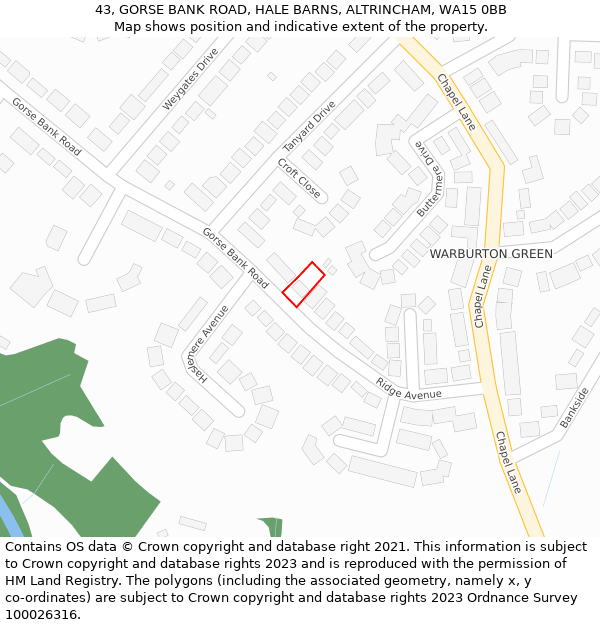 43, GORSE BANK ROAD, HALE BARNS, ALTRINCHAM, WA15 0BB: Location map and indicative extent of plot