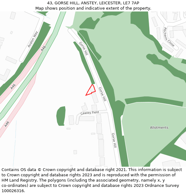 43, GORSE HILL, ANSTEY, LEICESTER, LE7 7AP: Location map and indicative extent of plot