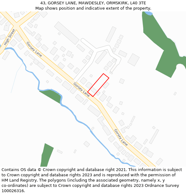 43, GORSEY LANE, MAWDESLEY, ORMSKIRK, L40 3TE: Location map and indicative extent of plot