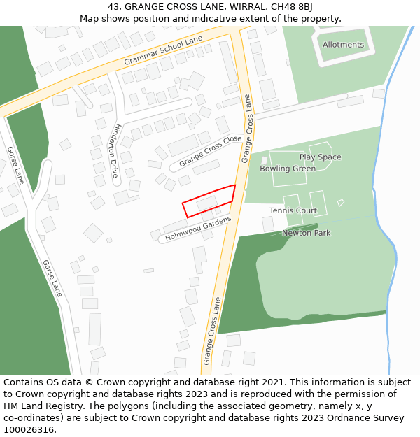 43, GRANGE CROSS LANE, WIRRAL, CH48 8BJ: Location map and indicative extent of plot