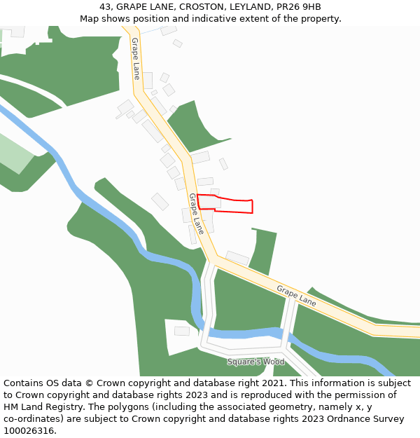 43, GRAPE LANE, CROSTON, LEYLAND, PR26 9HB: Location map and indicative extent of plot