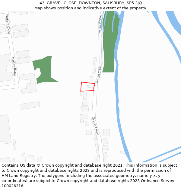 43, GRAVEL CLOSE, DOWNTON, SALISBURY, SP5 3JQ: Location map and indicative extent of plot