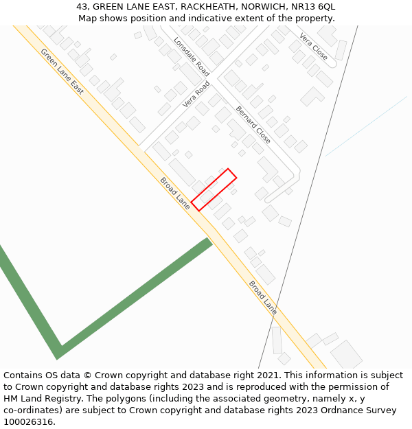 43, GREEN LANE EAST, RACKHEATH, NORWICH, NR13 6QL: Location map and indicative extent of plot