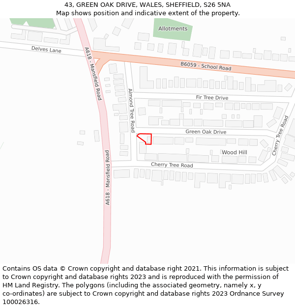 43, GREEN OAK DRIVE, WALES, SHEFFIELD, S26 5NA: Location map and indicative extent of plot